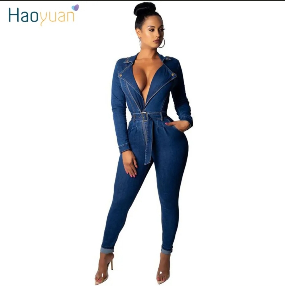 Mebon Sexy Denim Zip Front Jumpsuit